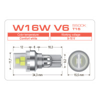 LED лампа AMS VISION W16W V6 T15 5500K